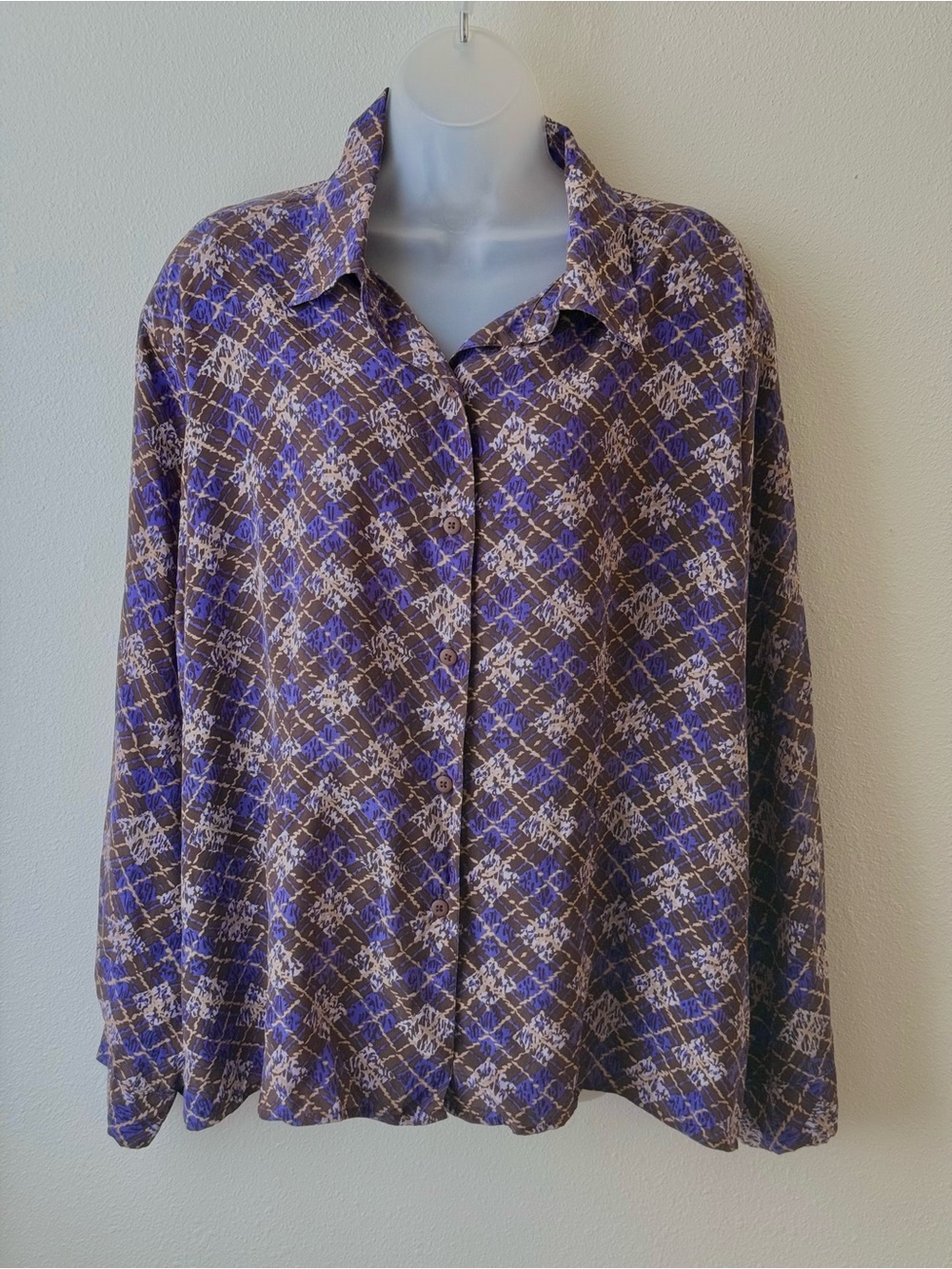 Silk Lore Beth Terrell 100% Silk Blouse 3X Y2K Abstract Floral